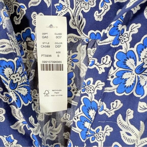 NWT J. Crew Blue V-Neck Tie Top in Floral Cotton-Blend Dobby Small CA589 New - Picture 12 of 16